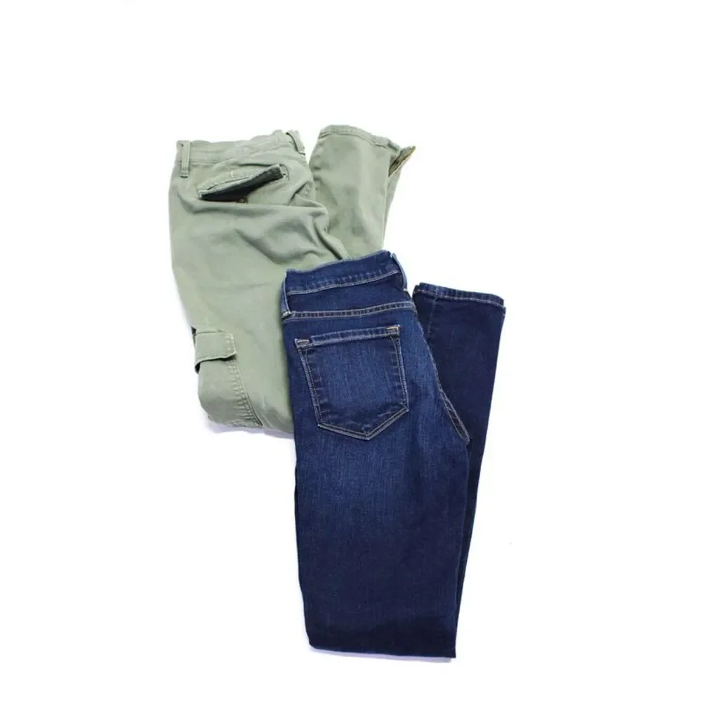 Frame Denim Womens Zippered Skinny Cargo Pants Jeans Green Blue Size 25 26 Lot 2 - Picture 1 of 3